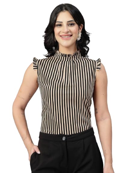 style quotient Women Blue and White Stripe Polyester Formal Top-picture-56