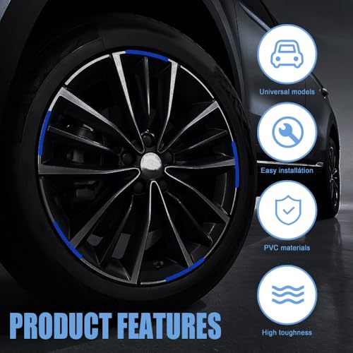 Image of 20PCS Reflective Car Wheel Decorative Stripe Stickers, Car Wheel Decals, Night Safety Warning Car Stickers, Anti-Scratch Reflective Rim Stickers Universal for Cars Motorcycles (Blue)