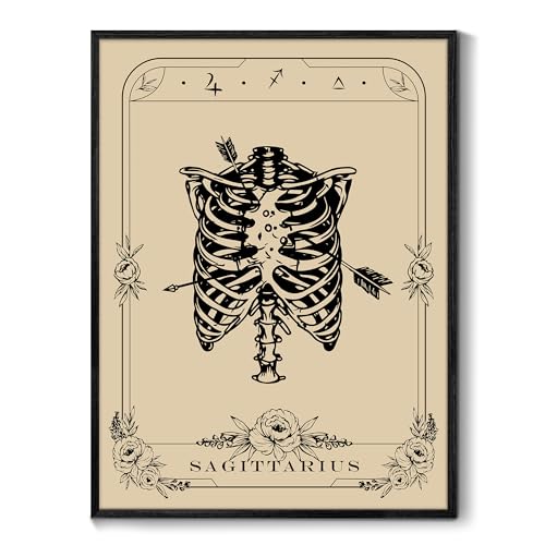 SERIMINO Witchy Framed Wall Art, Sagittarius Tarot Canvas Prints Paintings, Horoscope Dark Academia Home Decor Aesthetic, 12X16inch Gothic Wall Decor for Room