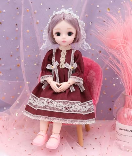 Image of Tickles Movable Joints Cute Beautiful Eyes Fashionable Dress Doll (Size: 30 cm Color: Red)