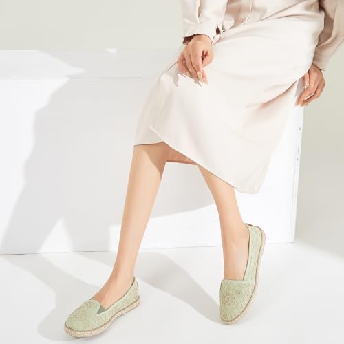 Image of BABUDOG Women's Flats with Flower Embroideried,White Lace Ballet Flats,Comfortable Dress Flats
