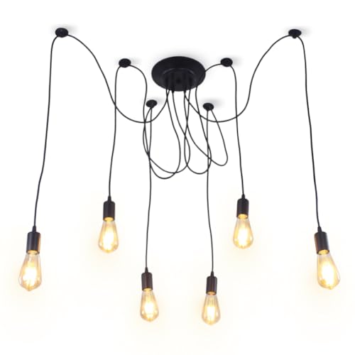 Finktonglan 6-Light Spider Pendant Chandelier Black E26 Adjustable