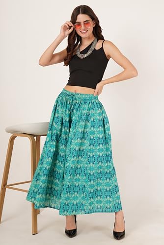 Image of COTLAND Fashions Jaipuri Cotton Printed Flared Palazzo Pants for Women