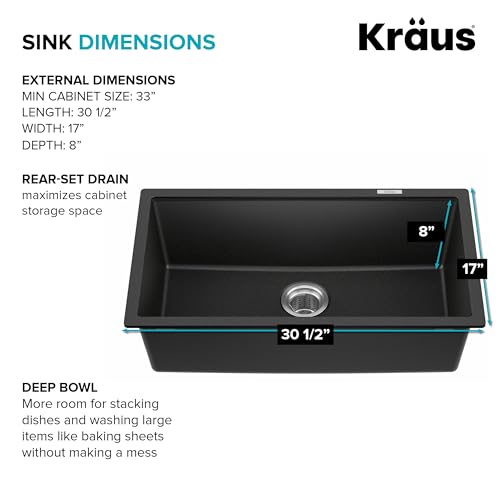 KRAUS Black Onyx 31 in Undermount Granite Kitchen Sink KGU-413B - image 4