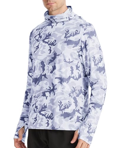 Image of FISHEAL Men's Performance Fishing Hoodie Shirt - UPF 50+ Sun Protection Long Sleeve Thumbholes Shirts with Neck Gaiter