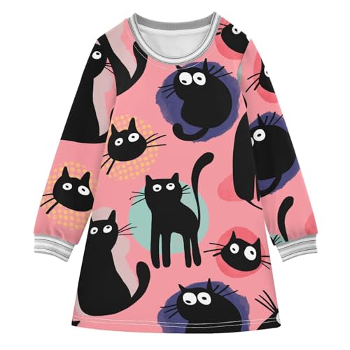 Cute Black Cats Girls Dresses Long Sleeve Sweatshirt Dress for Girls Winter Toddler Casual A Line Dresses Size 2-8T