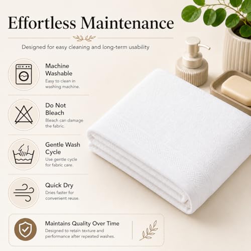 Image of 100% Pure Cotton Bath Towel for Men & Women | 380 GSM Ultra Soft, Highly Absorbent & Quick Dry Bath Towel | Large 55 x 28 Inch Matty Terry Towel for Bathroom, Gym, Travel & Daily Use | White