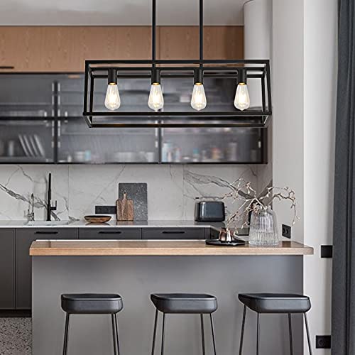 Xilicon Contemporary Chandeliers Black 4 Light Modern Vintage Dining Room Lighting Fixtures Hanging, Kitchen Island Linear Pendant Lights Farmhouse Flush Mount Ceiling Light #TOP5