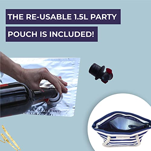 Portovino Tote Beach Bag - Canvas Drink Purse With Hidden Spout And Dispenser Flask For Drink Lovers That Holds And Pours 50Oz Of A Beverage! Traveling, Concerts, Bachelorette Party - Blue/White #TOP3