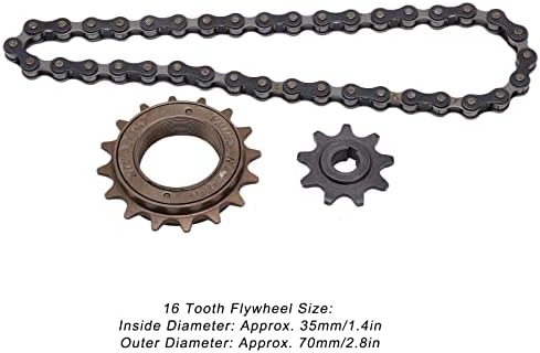 Miniatura 2 de VBESTLIFE Rueda libre de una sola velocidad y cadena iluminada, 16 dientes rueda libre 9 dientes piñón 38 secciones cadena para montaña