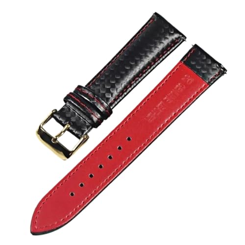 Bracelet montre 20mm HMFang cuir véritable carbone et coutures rouges