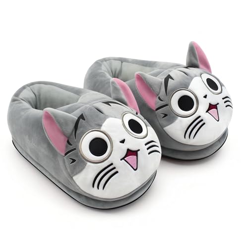 Chausson intérieur à l'hiver Chaud - Cosy Soft Plush Funny Cartoon Kitty et Dragon Slippers - pour Adultes Enfants Teens Warm Home Slipper - Dragon Flame (Gris Kitty...