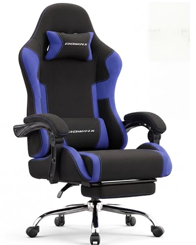 Image of Dowinx Ergonomic Gaming Chair with Footrest & Massage Lumbar, 2D-Linkage Armrests for Computer Chair 330lbs with Headrest Pillow for Office, Home, Streaming and Long Gaming Sessions, Fabric Dark Blue