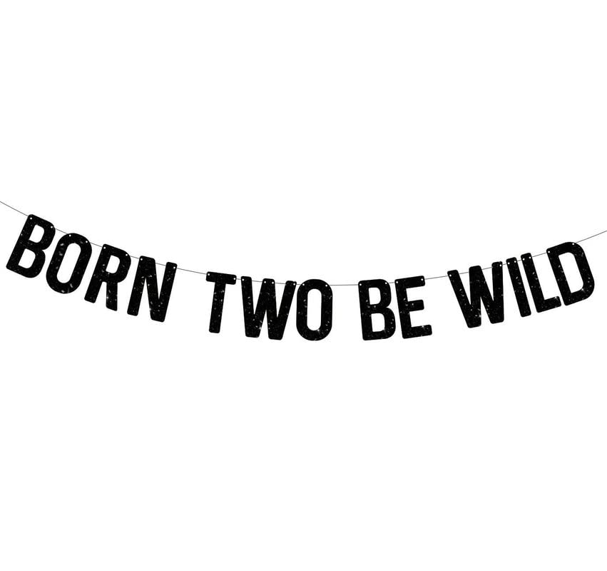 SVM CRAFT® Born Two Be Wild Banner (1 Piece), Black Glitter, 2nd Birthday Party Decor, Jungle Safari Animal Banner, Wall Mount, Indoor Party Decoration