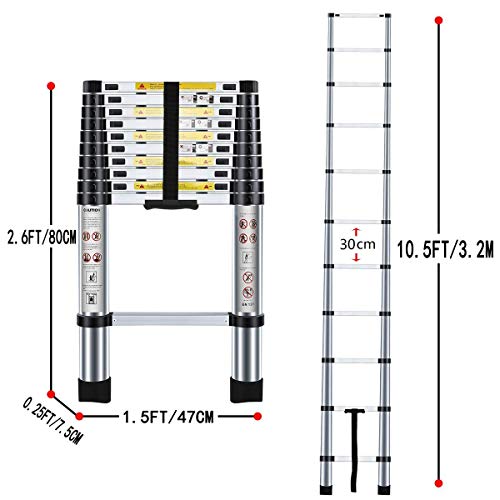 Image of Bigapple Aluminium Folding Step Ladder Portable and Compact 11-Step Telescopic 3.2m(10.5 ft) Foladable for Household and Outdoor Purpose, Multicolor, 150Kg Loading
