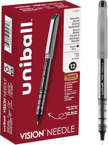 Image of uniball Vision Needle Rollerball Pens, Fine Point (0.7mm), Black, 12 Count (Pack of 12)