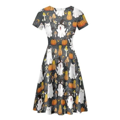 Image of POLERO Sunflower Dress for Women Floral Summer Dresses Short Sleeve Casual Sundresses Midi Dresses