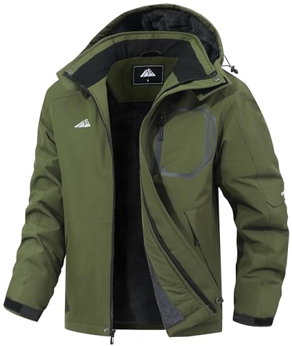 MAOYSSEN Men's Ski Jacket with Hooded Snowboarding Waterproof Fleece Lining Jacket Winter Coat Multi Pockets