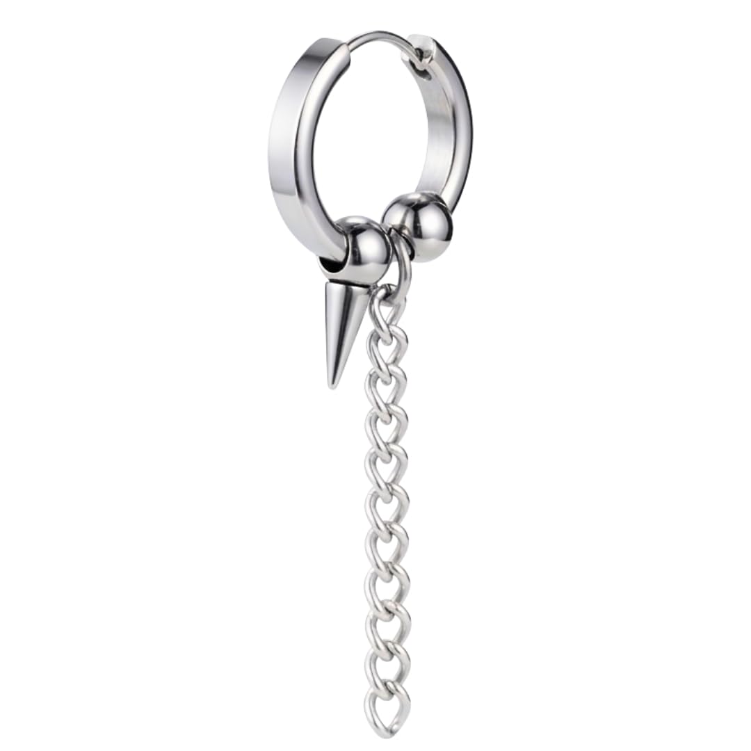 the men thing HEX SPIKE SILVER - Pure Titanium Steel Hoop Earrings for Men & Boys (2pcs)-picture-16