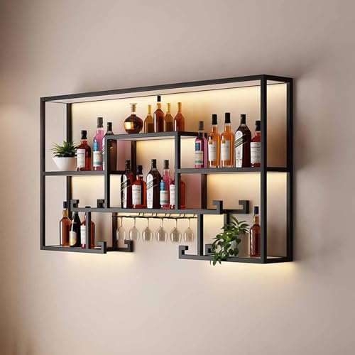 Plans for Making a Wine Rack: Stylish DIY Ideas for Home Display 3 TUPAFJU Home Kitchen Wall Mounted Wine Rack with LED Lights,Industrial Wall Bar Shelf,Iron Wall Mounted Wine Rack,Large Capacity Metal Hanging Goblet Rack(Black,100cm/39.3in)