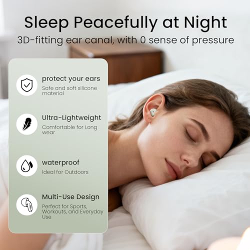 OSOF Ear Plugs, Soft Ear Plugs for Sleeping - 30dB Noise Cancelling Reusable Silicone Earplugs, Ultra Comfortable Fit for Studying, Concerts, Travel, 8 Ear Tips-Bean Green