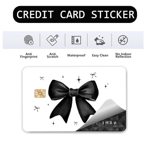 Debit Card Skin, 4PCS Black Bow Credit Card Skin Cover Set, Cute PVC Waterproof Anti-Wrinkling Bank Card Sticker, Ideal Gift for Wife Daughter Mother Friends3