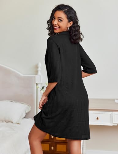 Ekouaer Zipper Robes for Women Waffle Knit Bathrobes Short Lightweight Knee Length Loungewear with Pockets S-XXL3