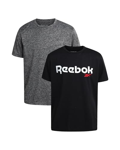 Reebok Boys' Athletic T-Shirt - 2 Pack Short Sleeve Crew Neck Active Performance Logo Graphic Tees for Boys (Sizes: 8-20)