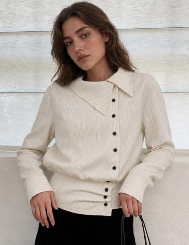 Image of Aelfric Eden Womens Cotton Linen Shirt Button Asymmetrical Neck