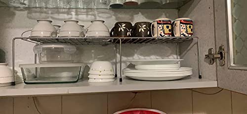 Image of Space - Saver Multipurpose Expandable Dish Rack Expandable Storage Shelves for Kitchen Cabinets Plate Stand Utensil Rack(Stainless Steel)