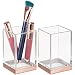 mDesign Modern Square Tumbler Cup for Bathroom Vanity Countertops - for Mouthwash/Mouth Rinse, Storing and Organizing Makeup Brushes, Eye Liners, Accessories - Slim Design, 2 Pack - Clear/Rose Gold