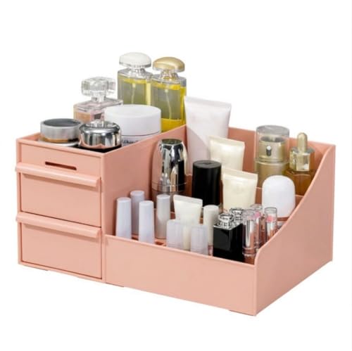 Image of INOVERA Makeup Organizer with Drawers | Countertop Cosmetics Display Case for Dressing Table | Vanity storage Holder Box (Pink)