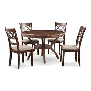New Classic Furniture Cori 5-Piece Round Dining Set with 1 Table and 4 Chairs, Cherry Brown New Classic Furniture Cori 5 Piece Round Dining Set with 1 Table and 4 Chairs Cherry Brown