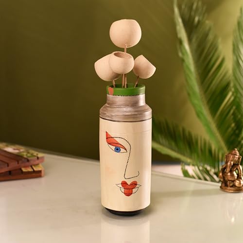 Image of Aakriti Art Creations Handmade Contemporary Face Terracotta Vase | Matte Finish Multi-Color Modern Art Decorative Vase for Living Room Decor, Table Decor, Shelf Decor & Gifting