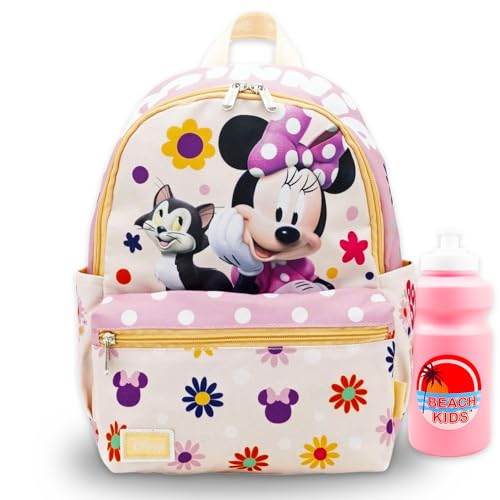 Disney Minnie Mouse Mini Backpack Set - Bundle with 13 Inch Bag Featuring Minnie and Figaro and Water Bottle Backpack Purse for Girls