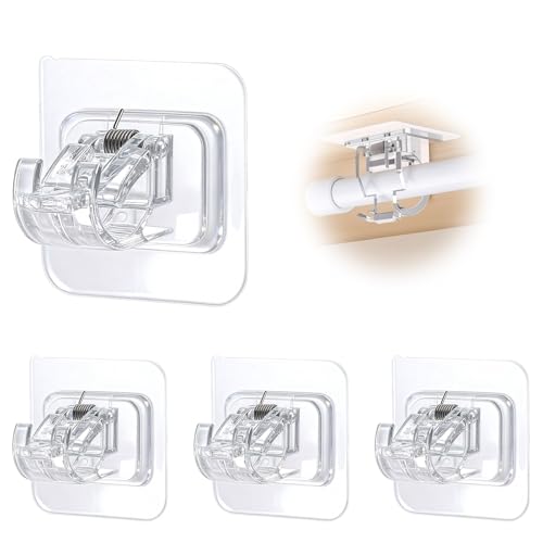 Support Tringle Rideaux Sans Percage Auto-Adhésif, Accroche Supports de Tringles à Rideau Réglable, Crochet Transparent Pour Tringles à Rideaux, Barres à...
