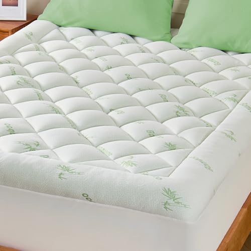 King Mattress Topper, Viscose Derived from Bamboo Thick Pillow Top Mattress Pad with Deep Pocket, Naturally Cooling for Hot Sleepers, Soft for Back Pa