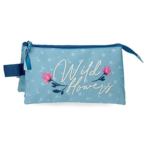 Movom Wild Flowers Estuche Triple Azul 22x12x5 cms Poliéster