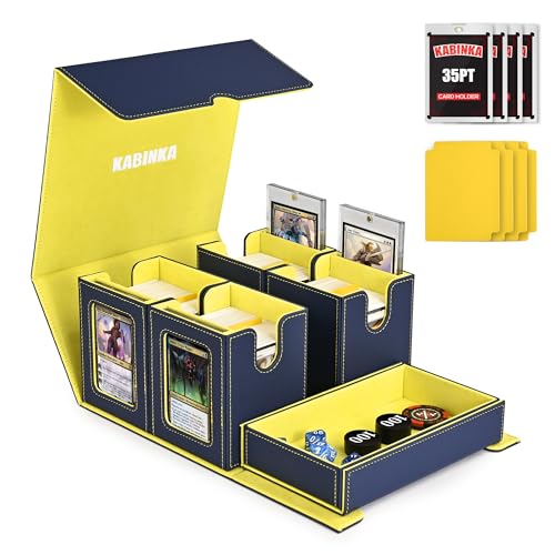 Image of Kabinka Card Deck Box for MTG Commander, Holds 400+ Double-Sleeved Cards, 5 IN 1 Detachable Card Case with Dice Tray, Fits Magic /TCG Cards, 4 Magnetic Card Holders & Dividers (Blue Yellow)