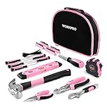 WORKPRO Pink Tool Kit 103-Piece, Pink Hand Tools Set for Home Repair, Tool Kit Portable with Hammer, Screwdriver Set, Tape Measure, Pliers, with Compact Storage Bag, New Home Gifts