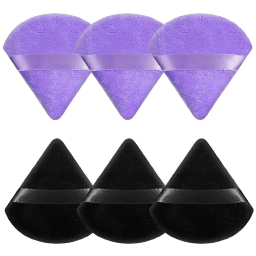 Pimoys 6 Pieces Powder Puff Face Soft Triangle for Loose and Body Powder, Velour Makeup Blender Sponge Set Setting Powder Puff Beauty Makeup Tools