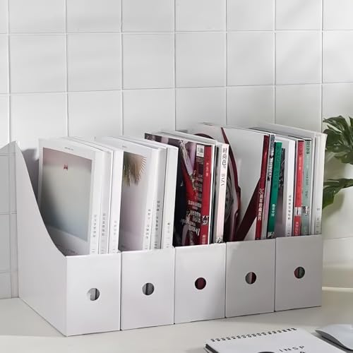 Sinxioer Lot de 10 porte-revues A4 larges en carton stable - Design à fond plat - Classeur en carton - Rectangulaire - Avec étiquettes (blanc)