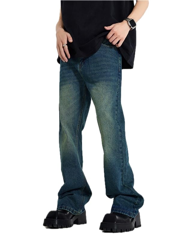 Pants Trousers Denim Spring and Summer Vintage Men's Jeans High Street Trendy Straight Tube Loose Wide Leg Micro Pull Wear