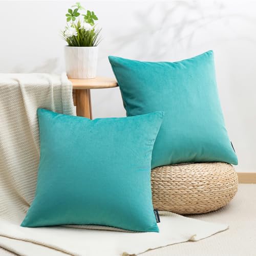 Phantoscope Pack of 2 Velvet Decorative Throw Decorative Pillow Cover Soft Solid Square Cushion Case for Couch Teal 20 x 20 inches 50 x 50 cm