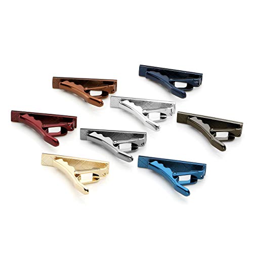 Zysta 8Pcs Exquisite Boys Skinny Ties Bar Men Mini Tie Clips Set Multiple Colors Stainless Steel Formal Dress Shirts Necktie Pinch Tack 1 1/3 Inch + Gift Box #TOP2