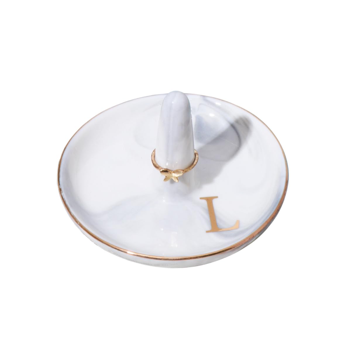 oskasEngagement Gift Marble Ring Dish Holder with Personalized Initials Monogrammed,Decorative Trinket Jewelry Tray,4 Inch,Ceramic（L）