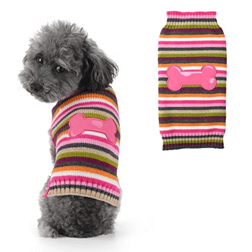 SKXEO Hundepullover, gestreift, für Welpen, Katzen, warm, für Herbst und Winter, für kleine und mittelgroße Hunde, Rosa gestreift, Größe XXL Cover