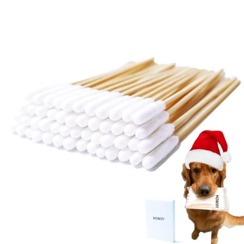 MZQSIY 50 Stück Pet Dog Ear Cleaner Bamboo Cotton Buds 15.5cm verbesserter Langer Stock, Wachsentferner, juckende Ohren, Reinigungstupfer zur Reinigung von Tieren, Infektionen(50 Stück)