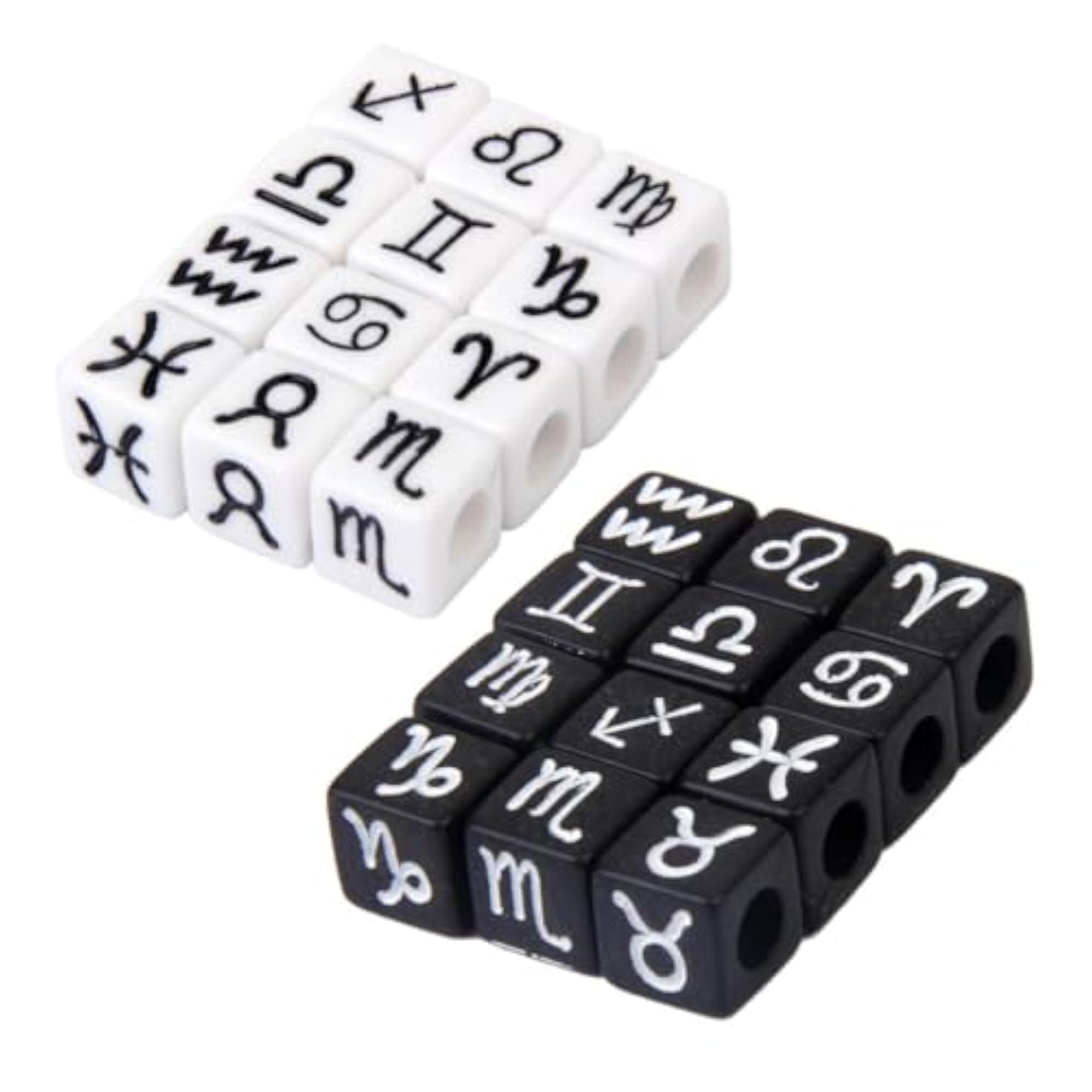 Acrylic Zodiac Symbols Cube Beads, 100pcs, White