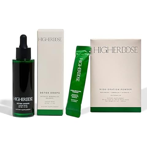 HigherDOSE Detox Drops and HIGH-DRATION Electrolytes Powder - Liquid Chlorophyll Water Drops to Support Daily Detox & Boost Natural Glow - Electrolytes Powder to Replenish & Energize (2 Pcs) Cover